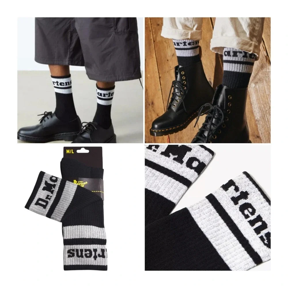 1-Pair Dr. Martens Size M/L Crew Socks Athletic Logo Black/Gray/Black